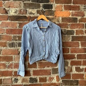 Free People | Crinkle Gauzy Cropped Stripe Button Down Top